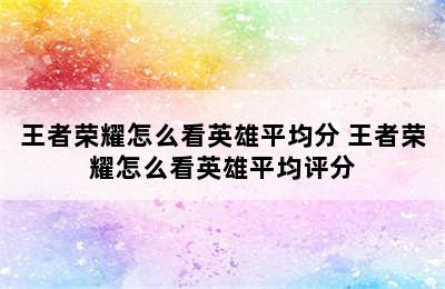 王者荣耀怎么看英雄平均分 王者荣耀怎么看英雄平均评分